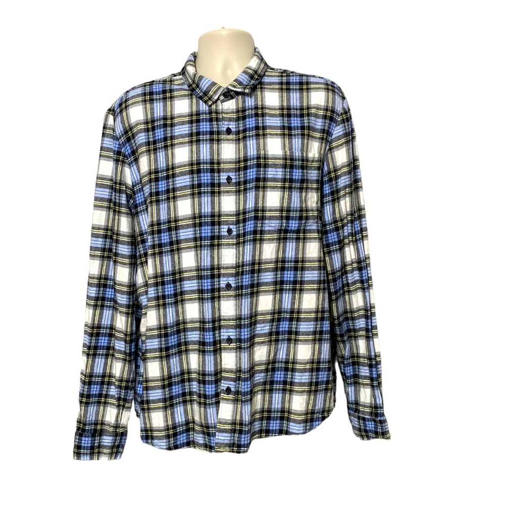 Forever 21 Plaid Long Sleeve Blue Yellow Flannel Shirt XXL